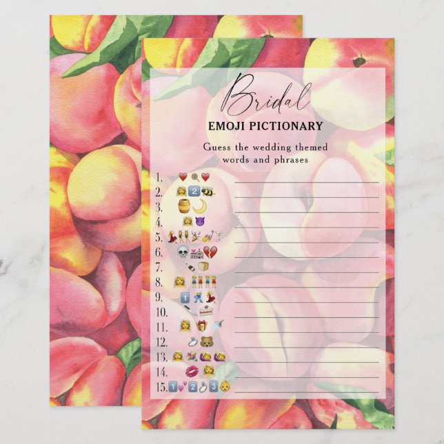 Peaches - bridal shower emoji pictionary game (Front/Back)