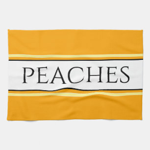 PEACHES Bright Pretty Golden Orange White Stripes Kitchen Towel