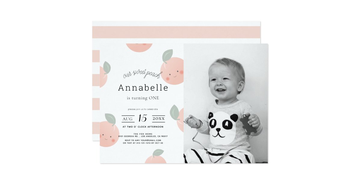 Peaches Cream Cute Girl Photo1st Birthday Invitation Zazzle Com