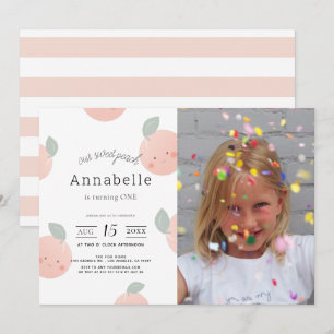 Peaches & Cream Cute Girl Photo Birthday Invitation