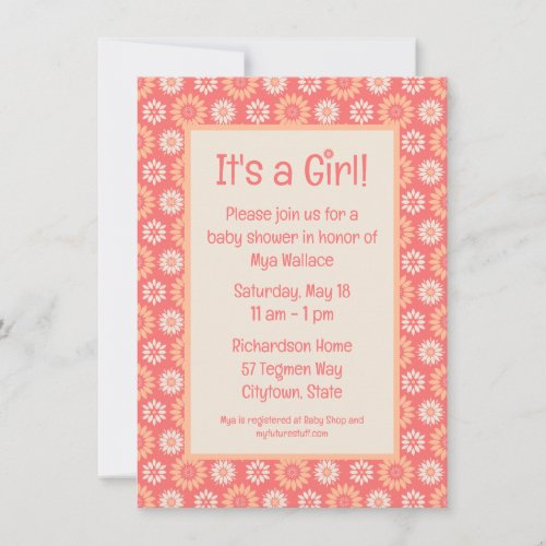 Peaches  Cream Floral Baby Girl Shower Invitation