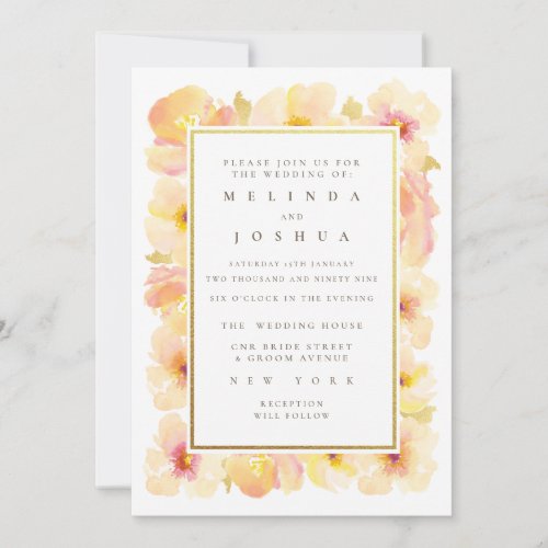 Peaches Cream Gold Frame Photo Wedding Invitation