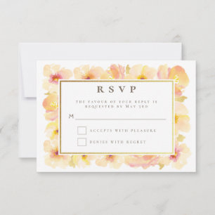 Peaches Cream Gold Frame Wedding RSVP Invitation