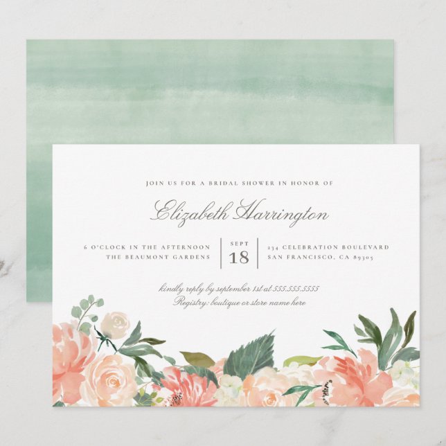Peaches & Cream Summer Floral Bridal Shower Invitation (Front/Back)
