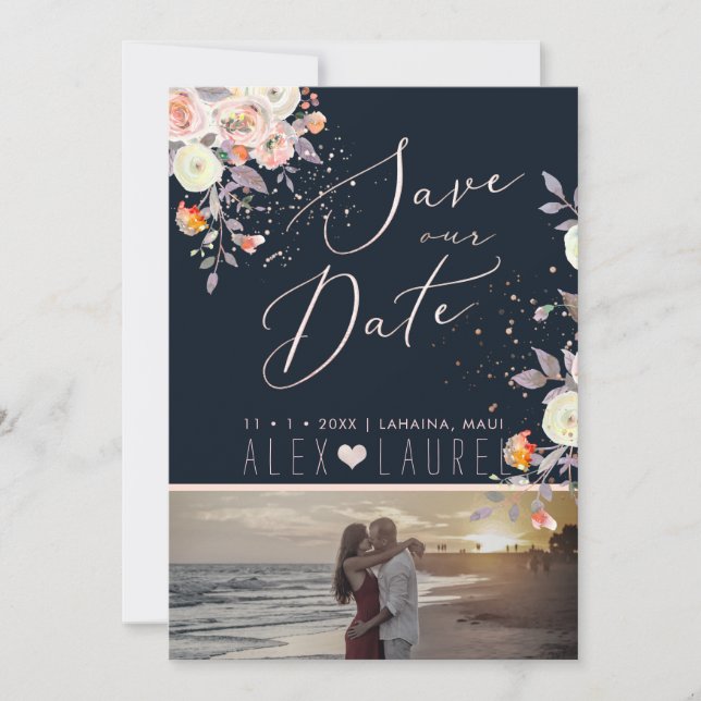Peaches+Cream Watercolor Roses Save the Date Invitation (Front)