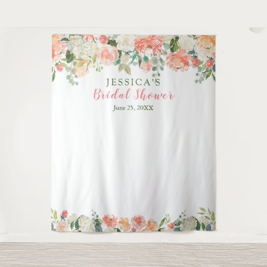 Peaches Floral Bridal Shower Photo Booth Backdrop