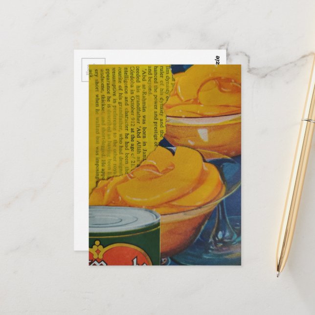 Peaches from 1930s era collage postcard (Front/Back In Situ)