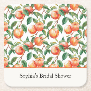 Peaches Fruit Bridal Shower Square Paper Coaster
