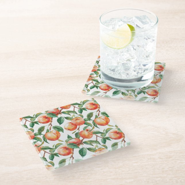 Peaches Fruit Glass Coaster (Angled)