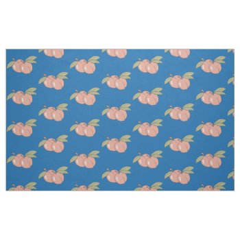 Peaches Fruit Pattern Blue Fabric by ArianeC at Zazzle