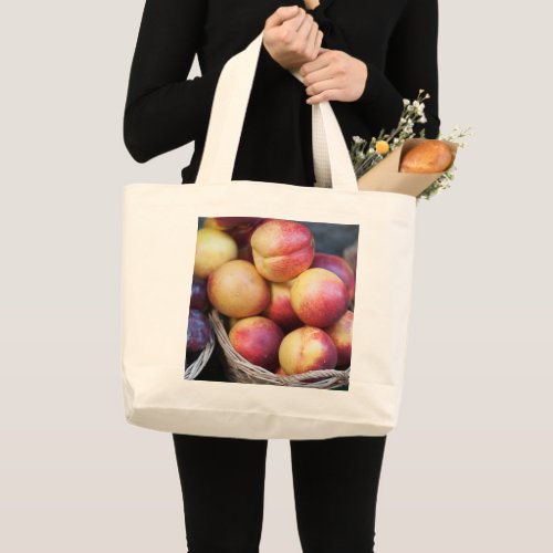 peaches in the basket large tote bag