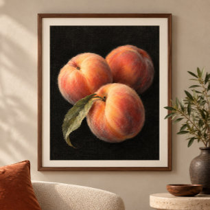 Peaches on Black Linen Art Print