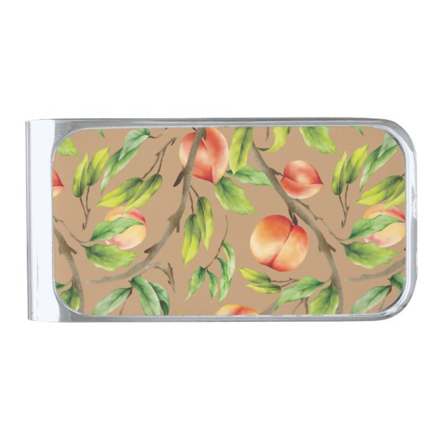 Peaches on the tree silver finish money clip (Front)