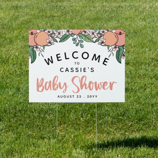 Peaches & Peach Blossoms Baby Shower Welcome Sign (Insitu)