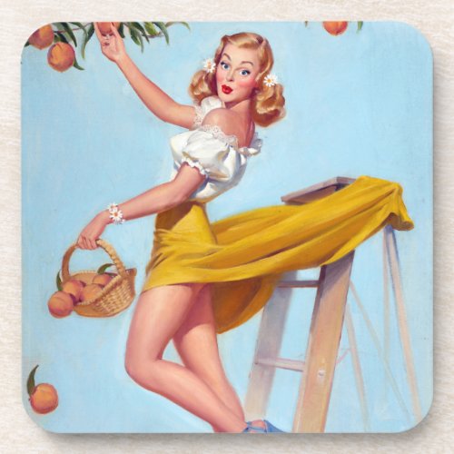 Peaches Pin Up Beverage Coaster