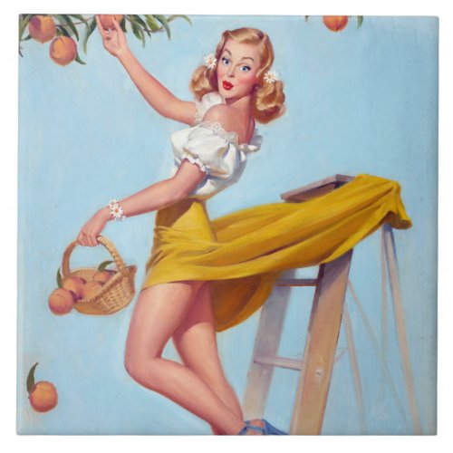 Peaches Pin Up Ceramic Tile