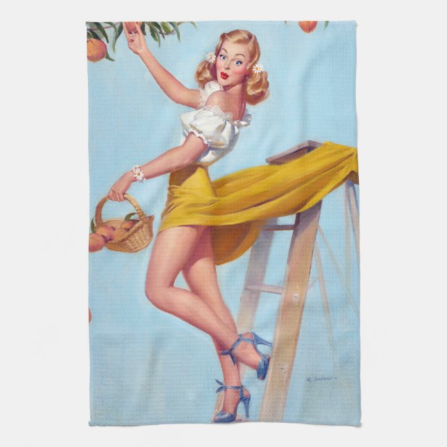 Peaches Pin Up Kitchen Towel (Vertical)