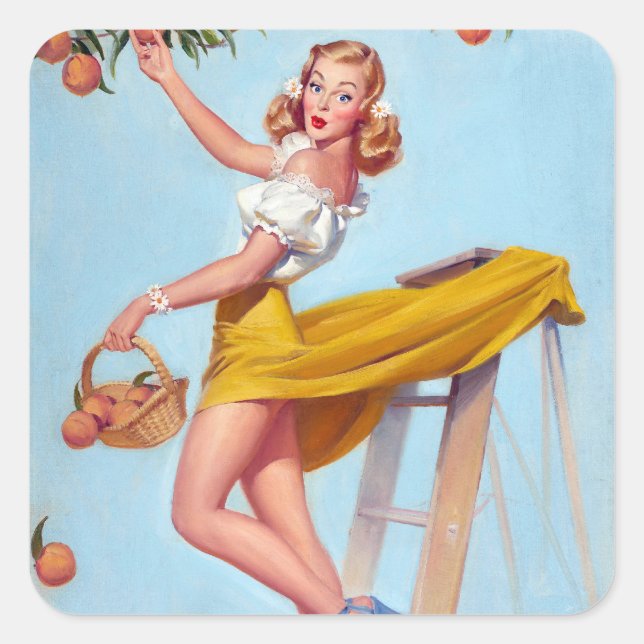 Peaches Pin Up Square Sticker (Front)