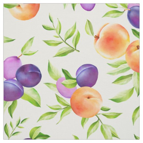 Peaches Plums Purple Cute Fruit Botanical Colorful Fabric