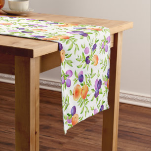 Peaches Plums Purple Cute Fruit Botanical Colorful Short Table Runner