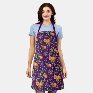 Peaches Plums Purple Cute Fruit Botanical Pattern Apron