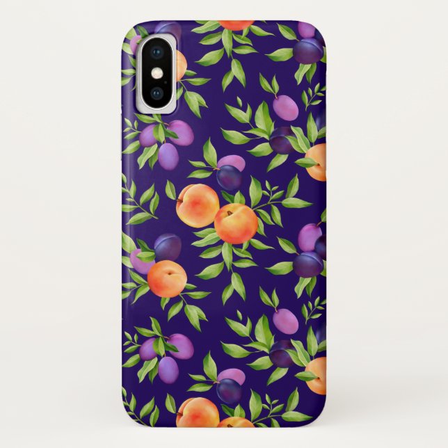 Peaches Plums Purple Cute Fruit Botanical Pattern Case-Mate iPhone Case (Back)