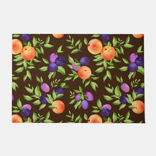 Peaches Plums Purple Cute Fruit Botanical Pattern Doormat (Front)