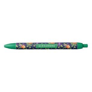 Peaches Plums Purple Cute Fruit Botanical Pattern Pen