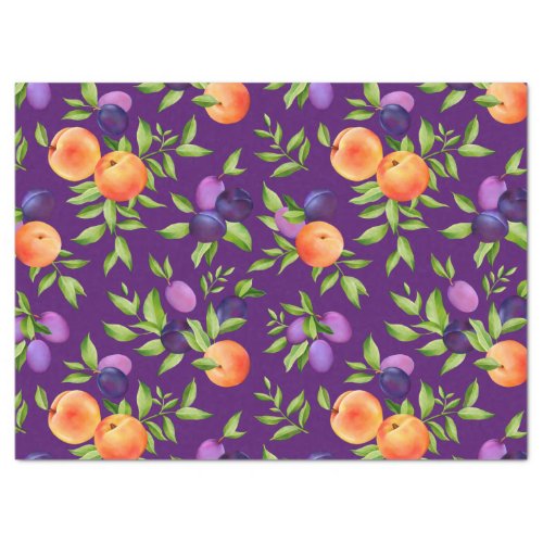 Peaches Plums Purple Cute Fruit Botanical Pattern Tissue Paper