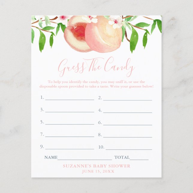 Peaches Sniff The Candy Girl Baby Shower Game Card Flyer (Front)
