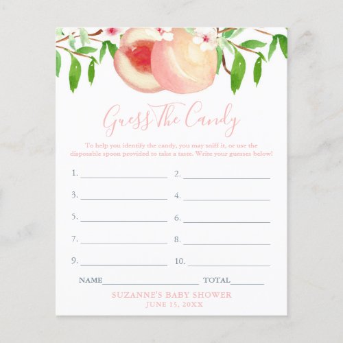 Peaches Sniff The Candy Girl Baby Shower Game Card Flyer