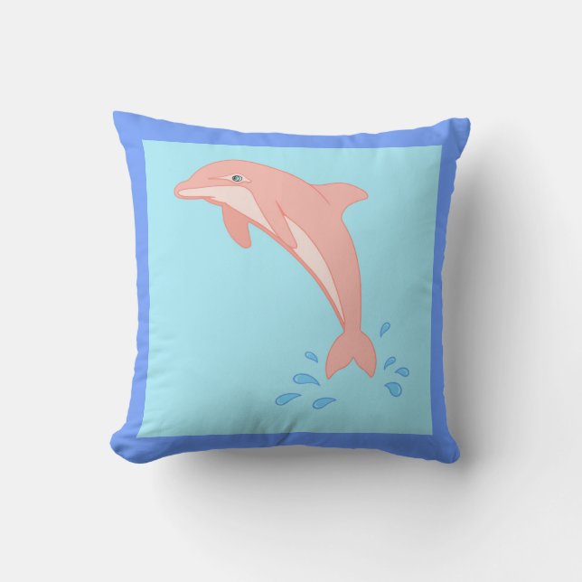 Peaches the Pink Dolphin Throw Pillow (Front)