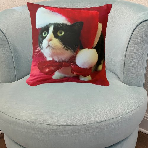 Peaches the Tuxedo Cat Christmas Pillow