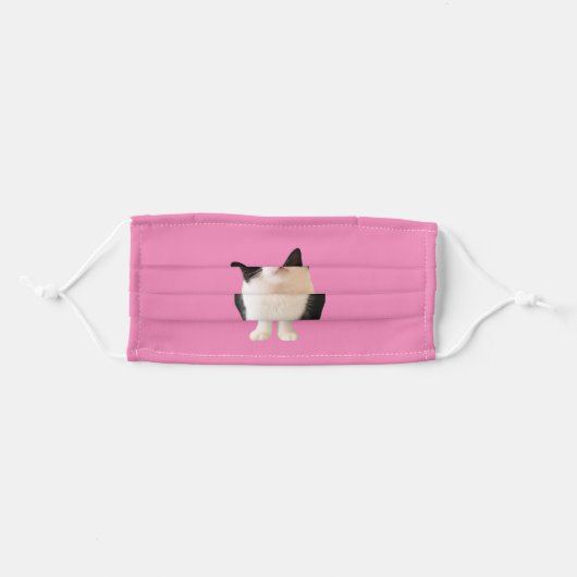Peaches the Tuxedo Cat on Pink Cloth Face Mask (Front, Folded)