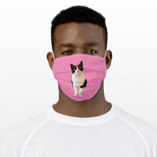 Peaches the Tuxedo Cat on Pink Cloth Face Mask (Worn)