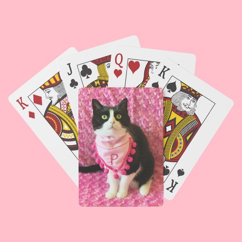 Peaches the Tuxedo Cat Pink Bandana Playing Cards