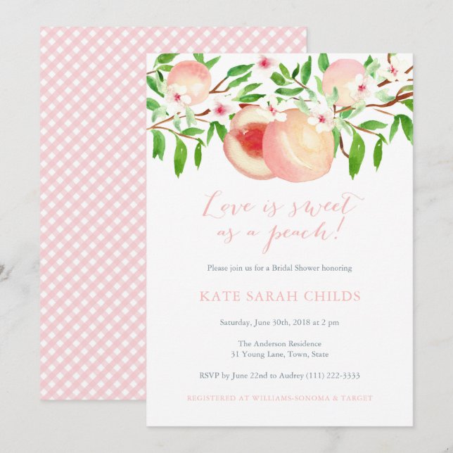 Peaches Watercolor Bridal Shower Invitations (Front/Back)