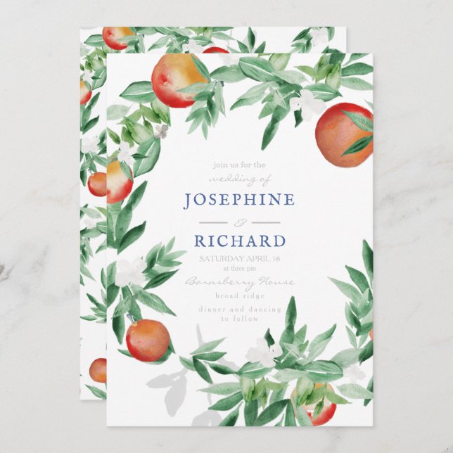 Peaches, watercolour design, for wedding invite (Front/Back)
