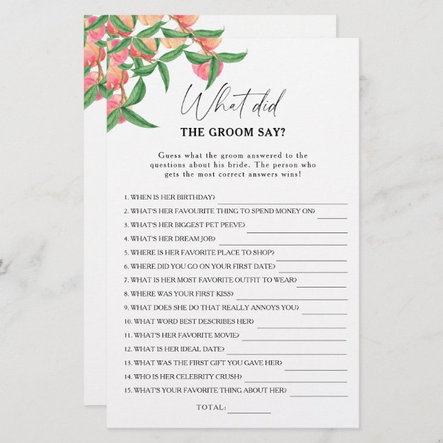 Peaches - What did the groom say bridal game (Front/Back)