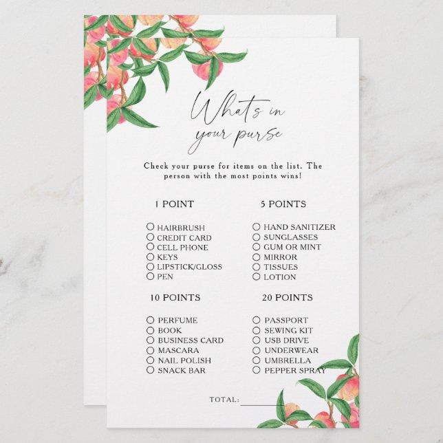 Peaches - What's in your purse game (Front/Back)