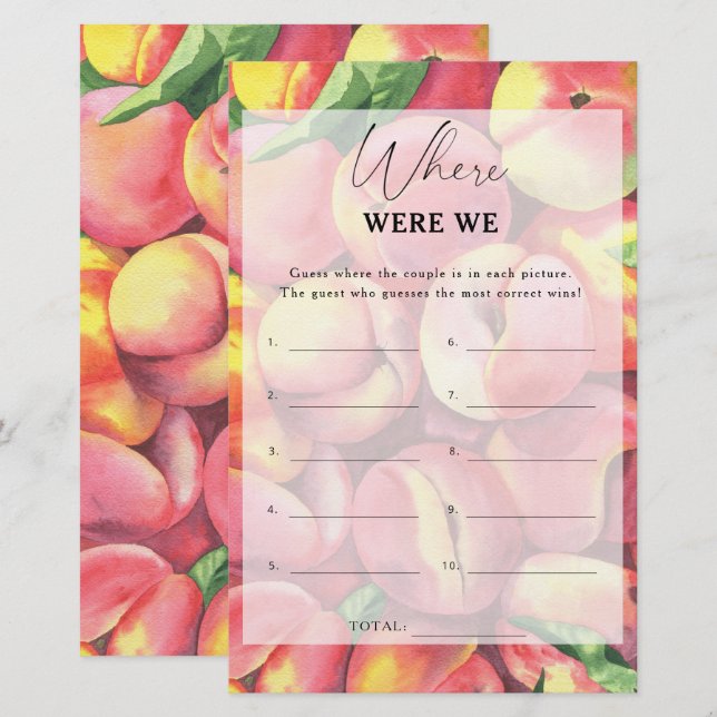 Peaches - Where were we bridal shower game (Front/Back)