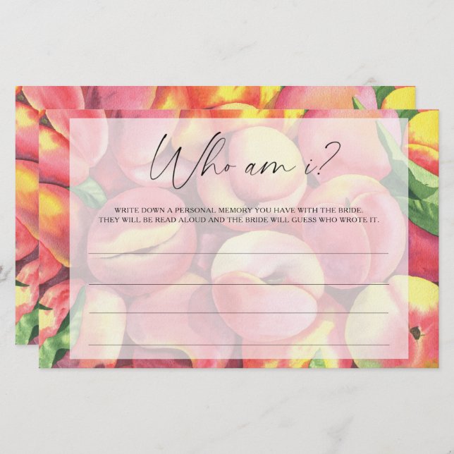 Peaches - Who am I bridal shower game Stationery (Front/Back)