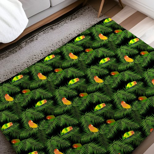 Peachfaced Love Bird Parrots Black Green Pattern Fleece Blanket