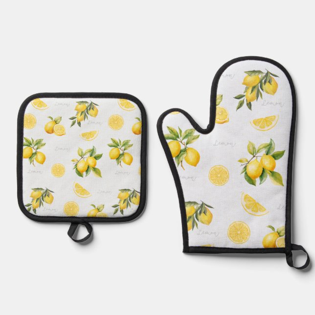 Peachify Lemon Oven Mitt & Pot Holder Set (Front)