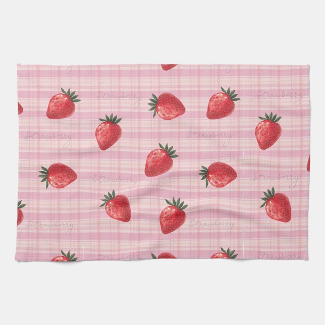 Peachify Strawberry Gingham Kitchen Towel (Horizontal)
