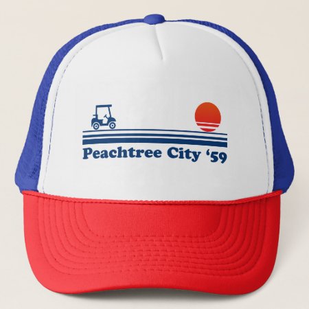 Peachtree City Georgia Lifestyle Golf Cart Sunset Trucker Hat
