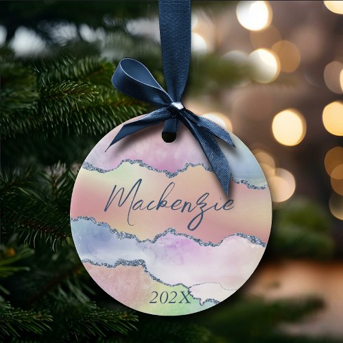 Peachy Agate | Pretty Soft Pastel Ombre Monogram Ceramic Ornament