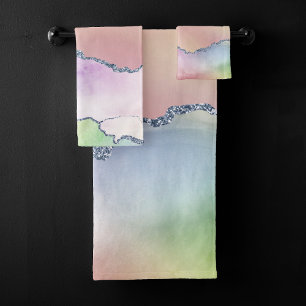 Peachy Agate Pretty Soft Pastel Watercolor Ombre Bath Towel Set