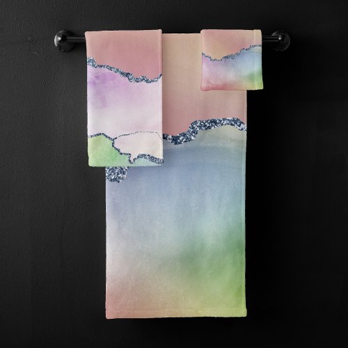 Peachy Agate  Pretty Soft Pastel Watercolor Ombre Bath Towel Set