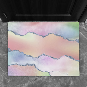 Peachy Agate Pretty Soft Pastel Watercolor Ombre Doormat